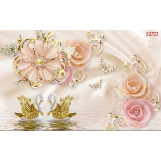 Tranh chim thiên nga dán tường, tranh hoa 3D trang trí phòng ngủ, tranh in trên chất liệu vải lụa(shop tặng kèm keo dán)