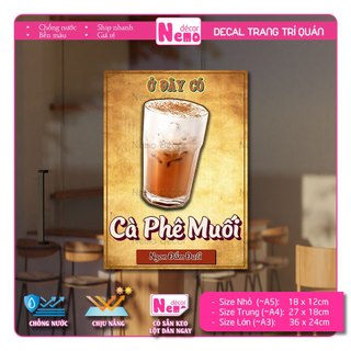 Decal Trang Trí Cà Phê Muối, Tranh Dán Quán Nước, Cà Phê, Dán Tường, Tủ, Kính, Xe Đẩy - Sticker Chịu Được Mưa Nắng.