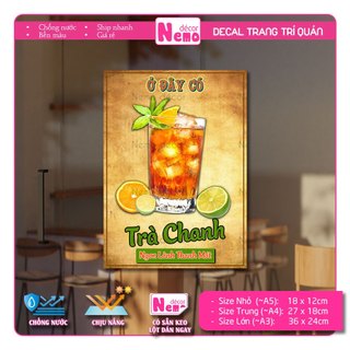 Decal Trang Trí Trà Chanh, Tranh Dán Quán Nước, Cà Phê, Dán Tường, Tủ, Kính, Xe Đẩy - Sticker Chịu Được Mưa Nắng.