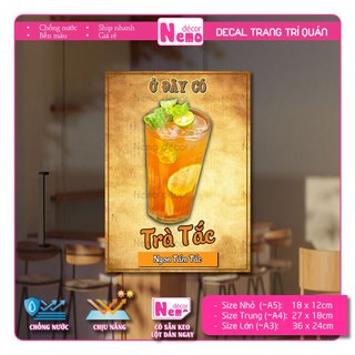 Decal Trang Trí Trà Tắc, Tranh Dán Quán Nước, Cà Phê, Dán Tường, Tủ, Kính, Xe Đẩy - Sticker Chịu Được Mưa Nắng.
