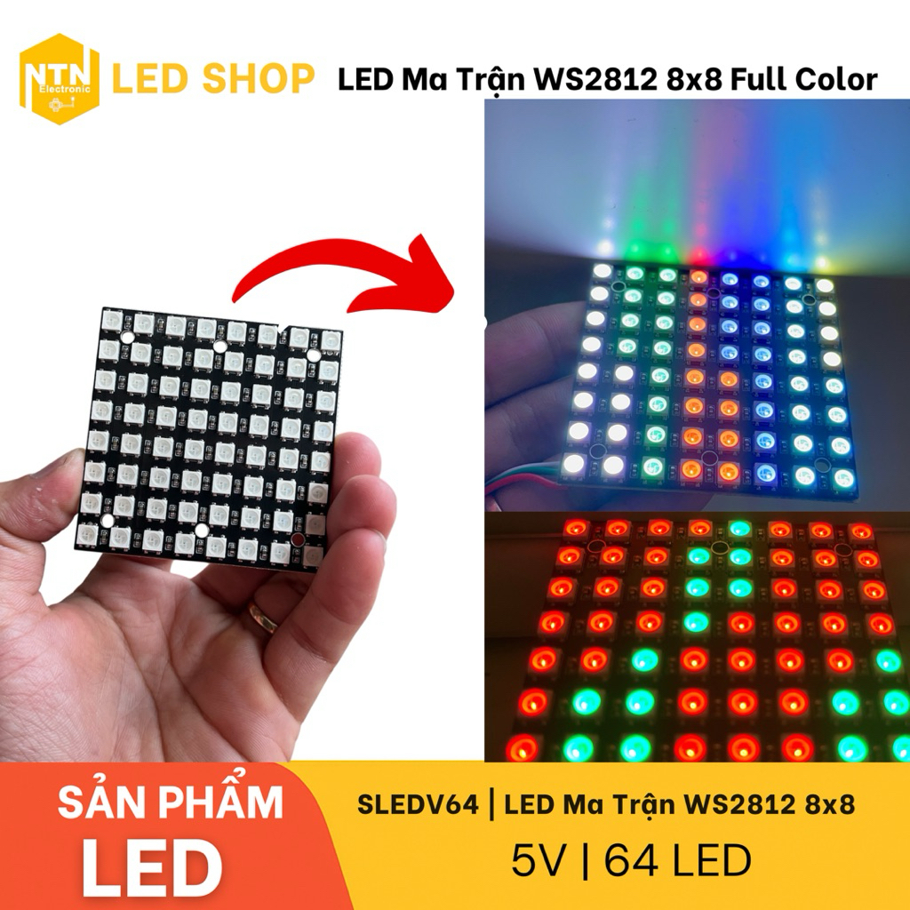 LED Ma Trận WS2812 8x8 Full Color | LED Matrix 64 bóng RGB Điều Khiển ...