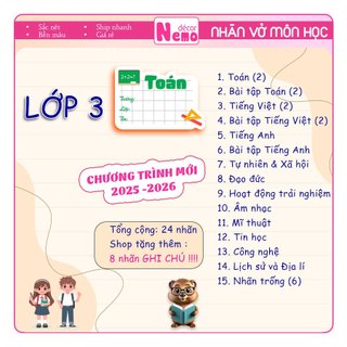 Nhãn Vở Môn Học Pastel Từ LỚP 1 ĐẾN LỚP 12 Chủ Đề Toán Học, Nhãn Dán Gồm 24 Nhãn Vở Kèm 8 Nhãn Note Mini Tươi Sáng.