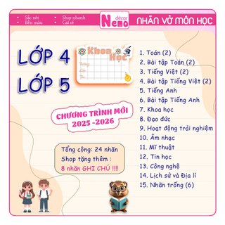 Nhãn Vở Môn Học Pastel Từ LỚP 1 ĐẾN LỚP 12 Chủ Đề Toán Học, Nhãn Dán Gồm 24 Nhãn Vở Kèm 8 Nhãn Note Mini Tươi Sáng.