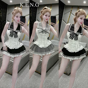Set đầm học sinh phối cổ nơ ren siêu xinh hàng chuẩn form a24