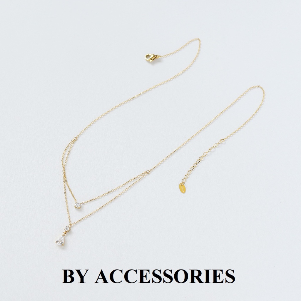 Dây chuyền nữ titan 2 tầng xích mảnh mạ vàng 18K phối đá oval và đá hình giọt nước xinh lấp lánh không gỉ WN2523