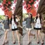 Set áo sơ mi đũi phối dây buộc hai bên eo kèm quần short cạp chun phong cách tiểu thư siêu xinh