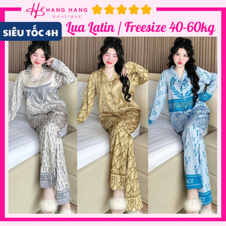 Đồ ngủ nữ 40-60kg, pijama dài tay dài lụa latin mịn mát 60DD36, đồ bộ nữ đồ mặc nhà thiết kế dễ thương sang chảnh