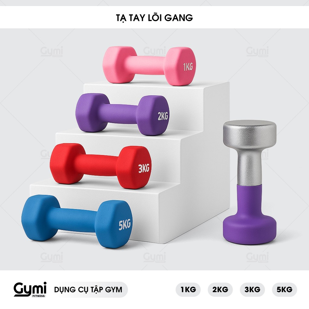 [1 Cái] Tạ Tay Nữ Bọc Cao Su Chống Trượt - Tạ Gang Tập Gym Yoga 1kg, 2kg, 3kg, 5kg - GYMI- DỤNG CỤ TẬP GYM - TaTay