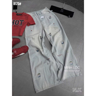 QCL1 Tổng hợp quần jeans suông kitty siêu hot, siêu xinh(có bán áo ba lỗ kitty)