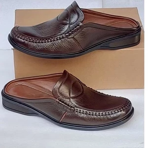 giày sục nam da bò xịn đế cao su có may xuyên đế