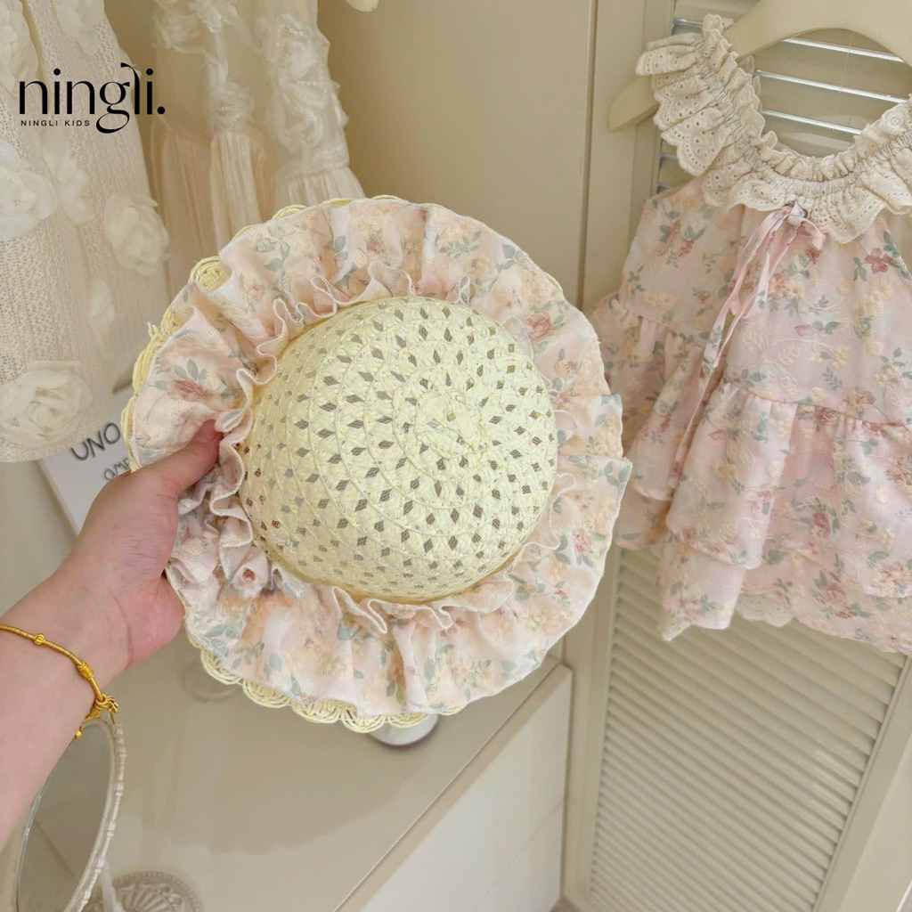 (Order) Váy cổ yếm hở nách hoa nhí bèo ren điệu tiểu thư dành cho bé gái