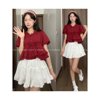 Áo Babydoll Nữ A29 Croptop Tay Bồng Dáng Xòe – Cổ V Che Bụng Siêu Xinh Hotheels