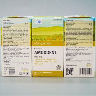 Amoxgent 100ml hỗn dịch tiêm VB Pharma trị nhiễm khuẩn Viêm phổi Viêm vú Viêm tử cung Sốt bò ăn