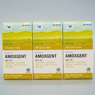 Amoxgent 100ml hỗn dịch tiêm VB Pharma trị nhiễm khuẩn Viêm phổi Viêm vú Viêm tử cung Sốt bò ăn