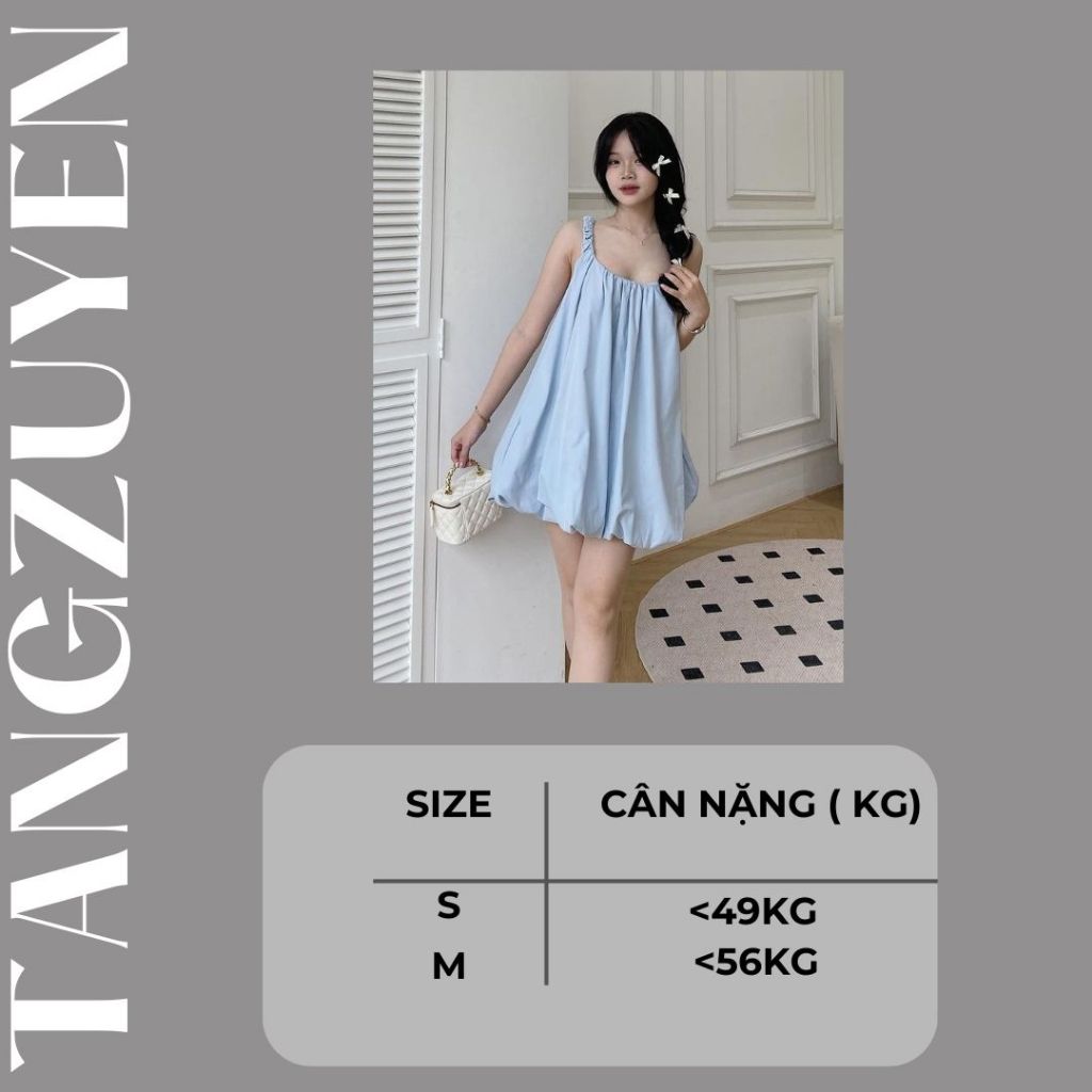 Váy 2 dây babydoll dáng bí phồng 2 lớp cổ vuông Đầm bầu áo dáng rộng cute dễ thương chubby T219G