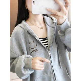 [CÓ TÚI TRONG] Áo khoác nỉ trơn thêu mặt cười nón to rộng chống nắng tốt phù hợp với cả nam và nữ