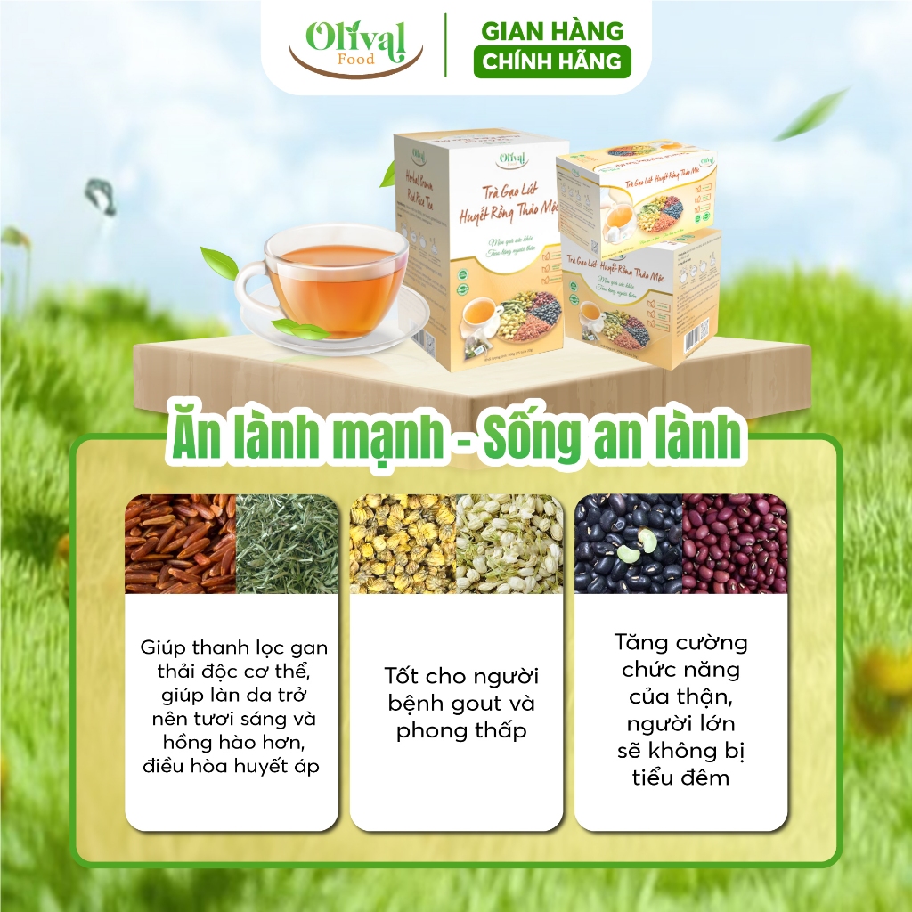 Trà gạo lứt huyết rồng thảo mộc túi lọc OlivalFood Hộp 140g - Thanh lọc cơ thể, ngủ ngon, đẹp dáng sáng da