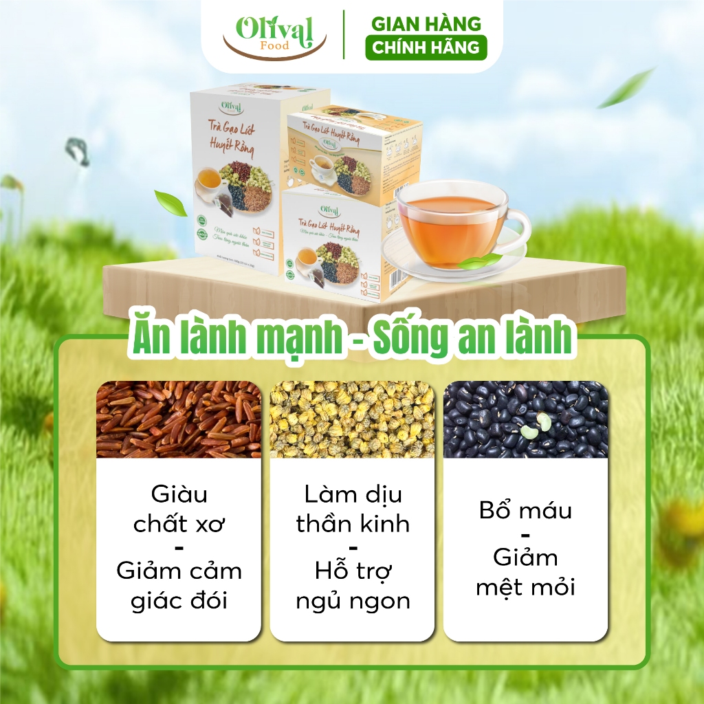 Trà gạo lứt huyết rồng - Dạng túi lọc giúp đẹp dáng, sáng da, ngủ sâu giấc thanh lọc cơ thể mỗi ngày - Olival Food