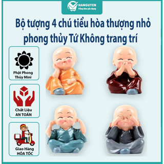 Bộ tượng 4 chú tiểu hòa thượng nhỏ phong thủy Tứ Không trang trí bàn thờ, decor nhà đẹp #A214