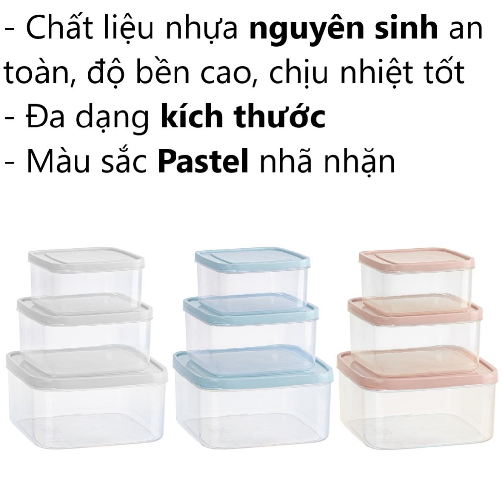 Bộ 3 Hộp Vuông Trong Suốt HOKORI 6529 – Hộp Đựng Thực Phẩm Tiện Lợi, Nhựa Cao Cấp An Toàn, Nắp Kín AMIZIN