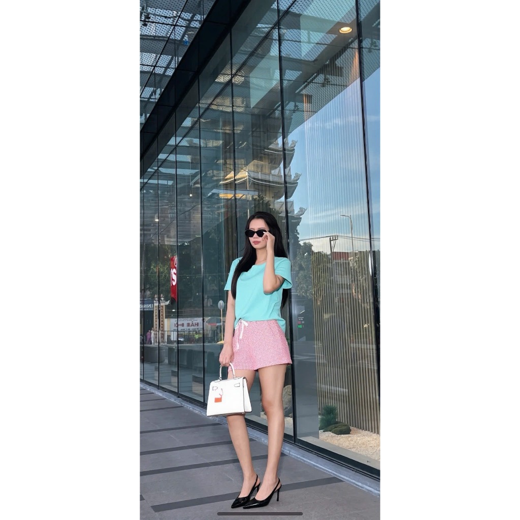 LUMI - Set đồ bộ nữ mặc nhà mùa hè, áo thun cotton phối quần đùi vải co giãn thoải mái thoáng mát