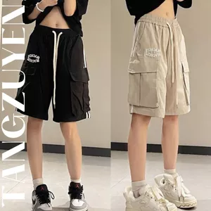 Quần short ngố ống rộng túi hộp 2 sọc túi hộp dây rút cạp chun thêu chữ BLACKGTS Quần sooc lửng đùi ngắn T387G MONOKA