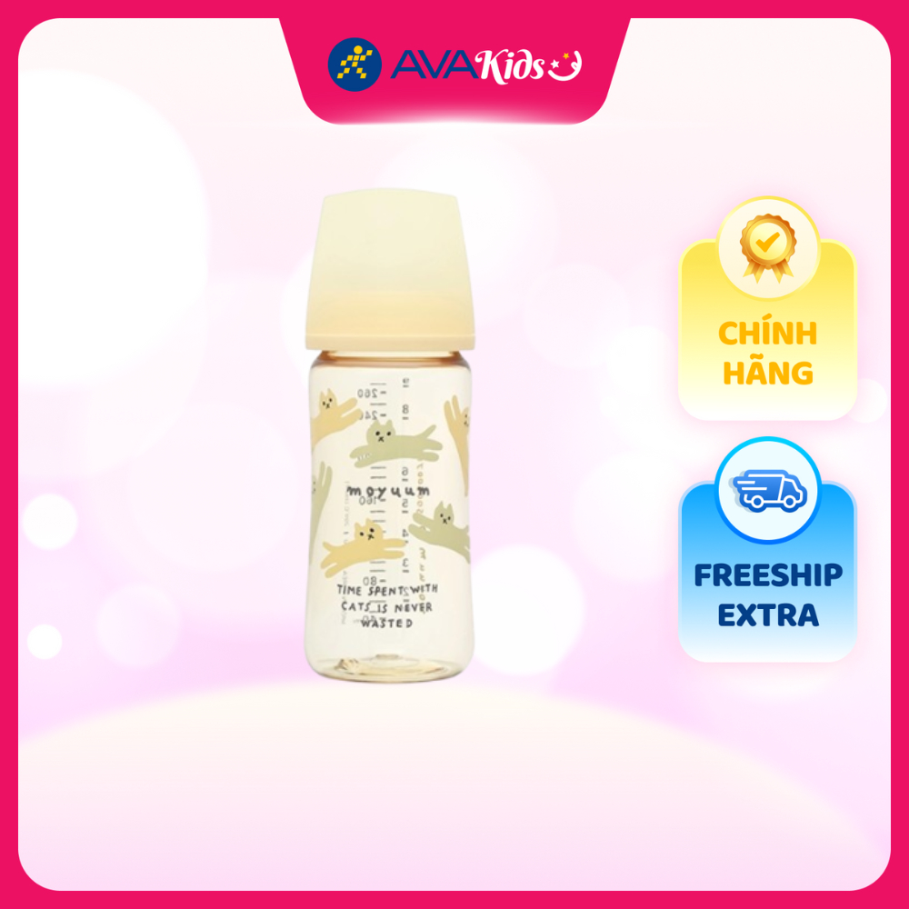 Bình sữa nhựa PPSU Moyuum cổ rộng thế hệ 3 270 ml - Hình mèo (từ 3 ...