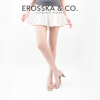 Erosska - Dép cao gót thời trang mũi vuông phối dây quai mảnh cao 8cm màu nude - EM101