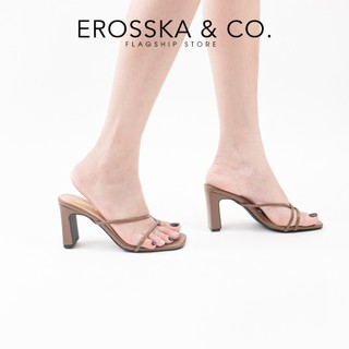 Erosska - Dép cao gót thời trang mũi vuông phối dây quai mảnh cao 8cm màu nude - EM101