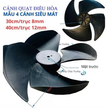 Cánh quạt hơi nước lỗ trục 8mm 12mm, Cánh quạt điều hoà hơi nước sải cánh 30cm 40cm xuôi ngược
