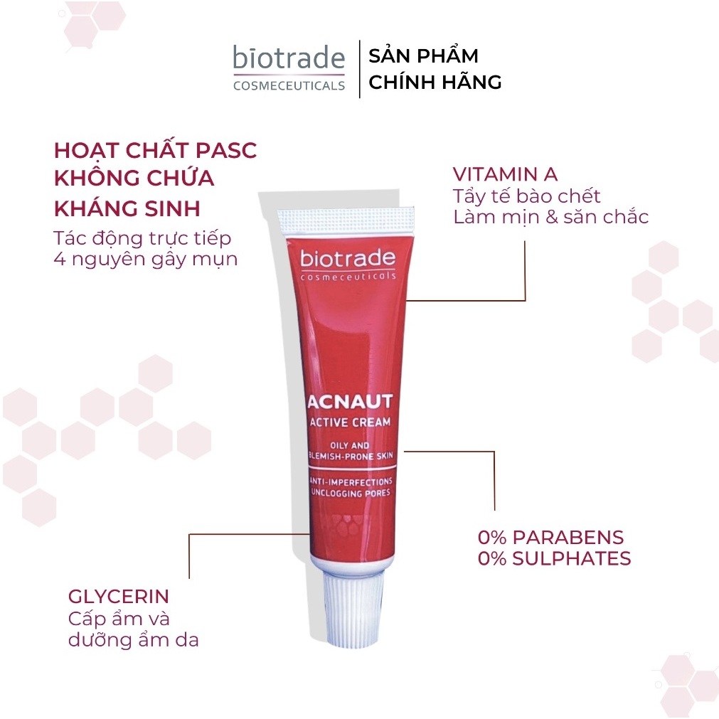 Kem Chấm Mụn Biotrade Acnaut Active Cream 15ml cho da mụn sưng - bọc - chưa lên nhân ngừa thâm mụn
