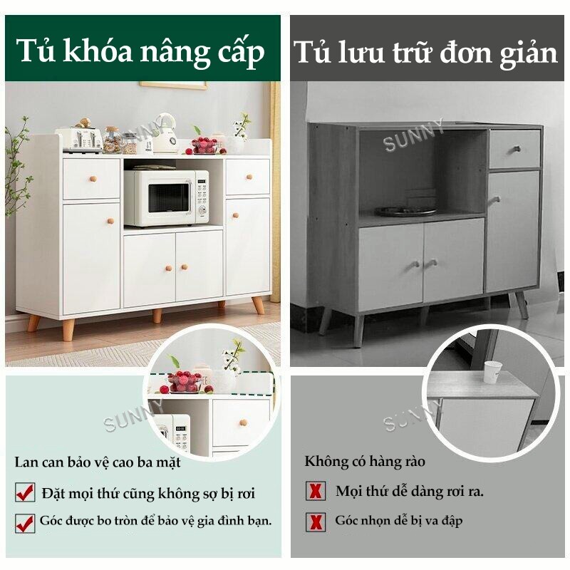 SUNNY Tủ đựng thức ăn bằng gỗ làm bằng ván sợi chống thấm nước và mối mọt với phong cách hiện đại