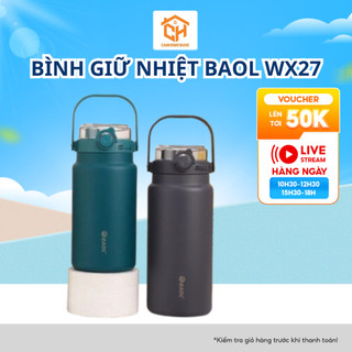 Bình giữ nhiệt BAOL WX27 Nắp Bật Có Ống Hút Tiện Lợi, Bình Nước Giữ Nhiệt Inox 304 Có Tay Cầm 1500ml Cam Homeware