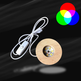 Giá Đỡ Gỗ Tròn Vuông Phát Sáng, Đèn LED Đế Gỗ 6cm/8cm Trang Trí Cốc Pha Lê Có Công Tắc Nguồn USB