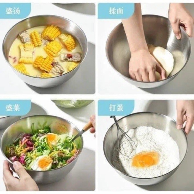 Set 3 âu trộn inox, set 3 tô inox to để trộn salad, ướp thịt, trộn bột làm bánh,... - Hàng Cao Cấp