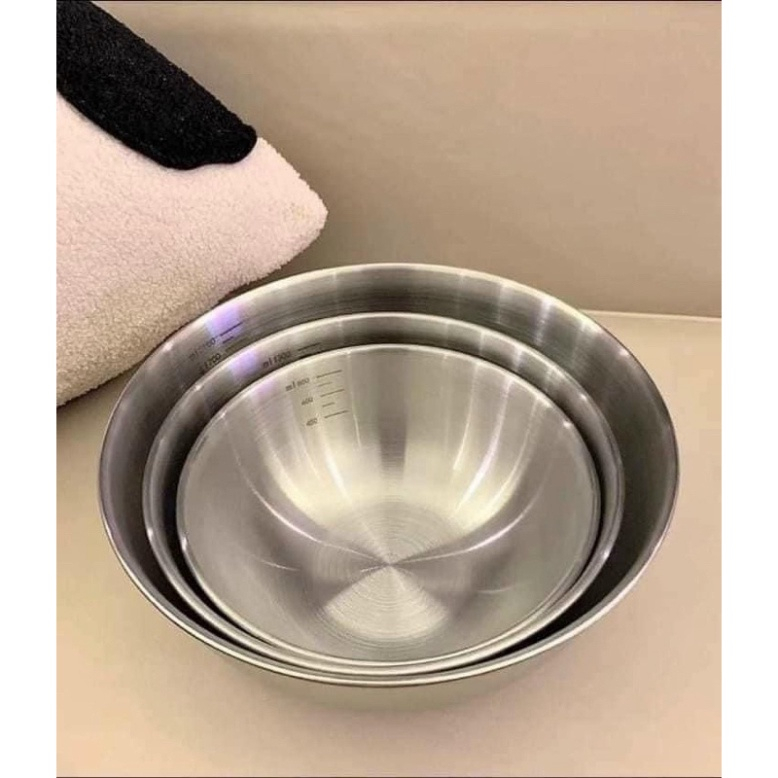 Set 3 âu trộn inox, set 3 tô inox to để trộn salad, ướp thịt, trộn bột làm bánh,... - Hàng Cao Cấp