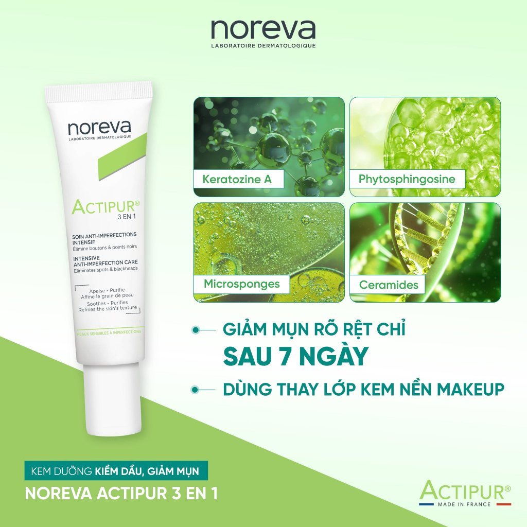 [MALL] Kem Dưỡng Giảm Mụn Và Kiểm Soát Dầu Noreva Actipur 3 En 1 30ml - Skin Studio