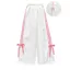 Quần dài ống rộng kaki cạp chun lưng cao 4 sọc thắt dây nơ Quần ống suông nữ đen trắng thể dục thể thao T445G MONOKA