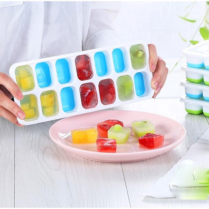 Combo 6 Khay Làm Đá Khuôn Silicon Có Nắp Đậy 14 Viên Làm Kem Làm Đá Chất Liệu An Toàn Thực phẩm, tiện dụng
