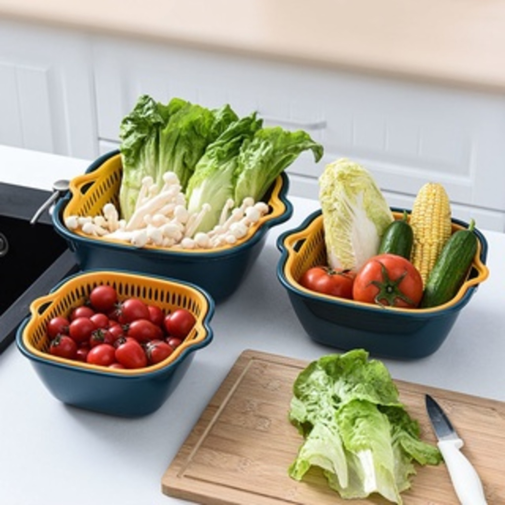 Séc  Rổ Nhựa Đựng Đồ 6 mốn - Bộ Rổ Nhựa Kèm Chậu - Bộ Rổ Nhựa Chữ Nhật 6 Món Cao Cấp