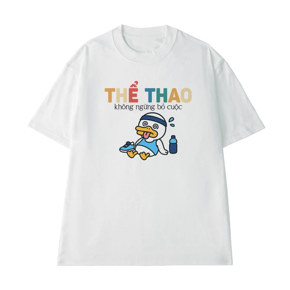 Áo Thun In Chữ Hài Hước Thể Thao Không Ngừng Bỏ Cuộc Câu Nói Text Hài Thể Thao Form Rộng Cotton 250gsm