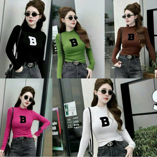 Áo thun nữ Hàn Quốc tay dài cổ cao chất thun co giãn in chữ B nổi bật VANISA CT348