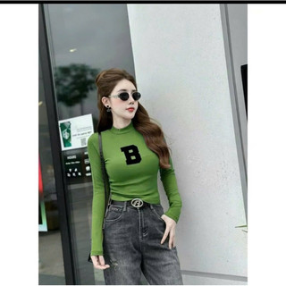 Áo thun nữ Hàn Quốc tay dài cổ cao chất thun co giãn in chữ B nổi bật VANISA CT348