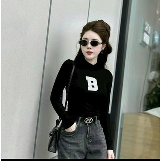 Áo thun nữ Hàn Quốc tay dài cổ cao chất thun co giãn in chữ B nổi bật VANISA CT348