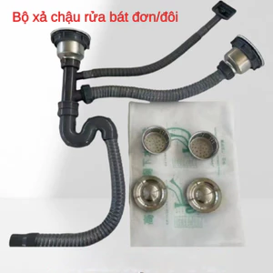 bộ xả bồn rửa chén 2 hộc +chặn nước lavabo– kèm ống thoát, lọc rác, ngăn mùi, có thoát tràn