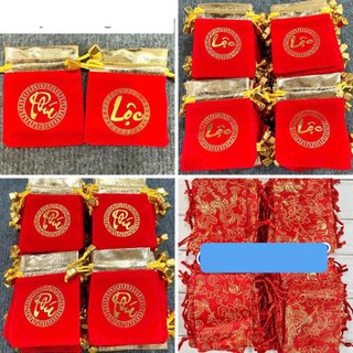 Túi gấm đỏ lì xì cách điệu chữ PHÚC LỘC may mắn Túi gấm dây rút nhỏ đựng trang sức