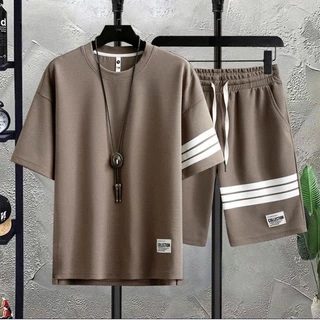 Bộ Đồ Nam Mùa Hè Áo Thun Tay Lỡ Unisex Quần Short Kẻ 3 Sọc Ngang Thời Trang Zenkonu QA NAM 133V2