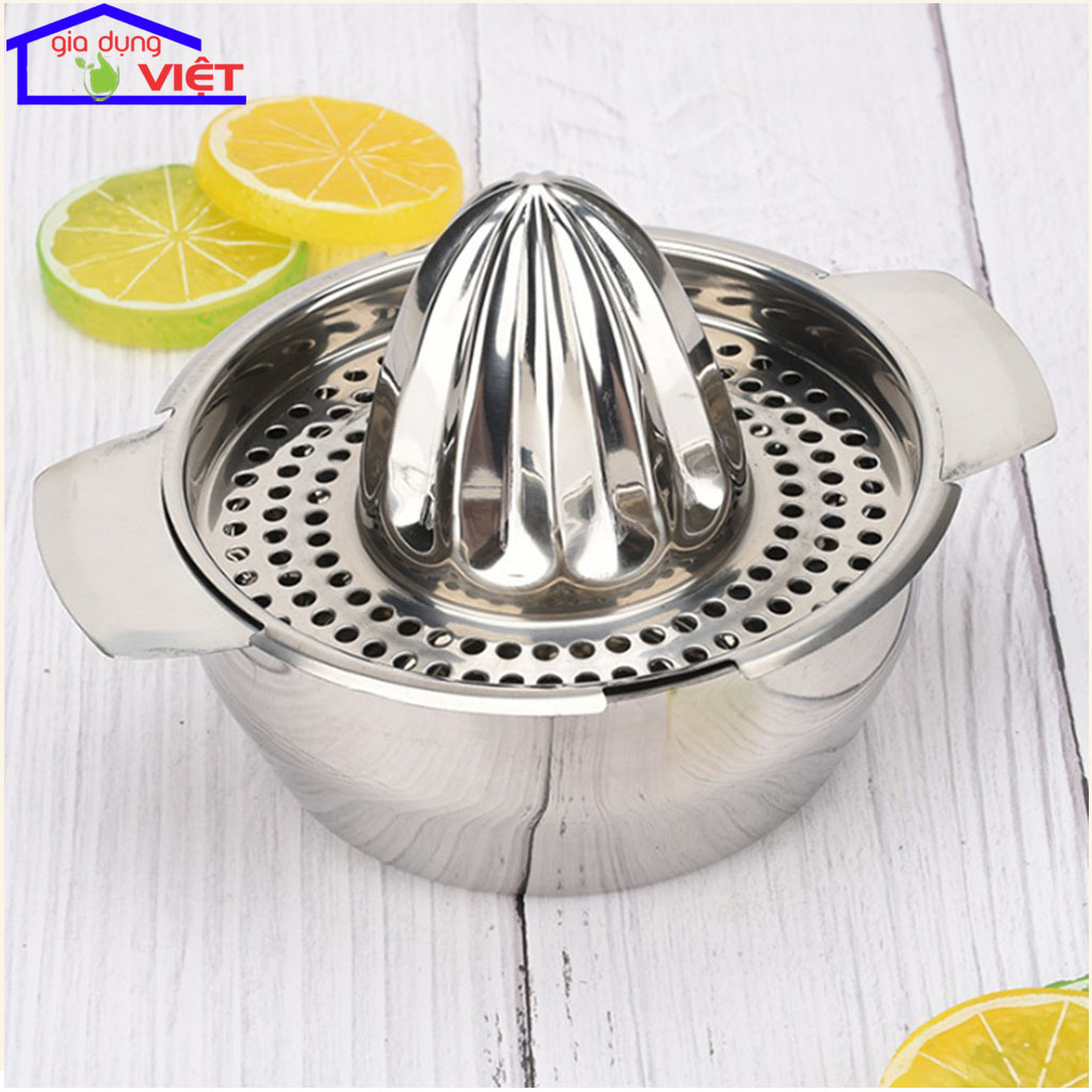 Bộ Vắt Cam INOX tiện dụng - Nắp vắt cam nhựa Việt Nhật kèm Ca đong định mức .