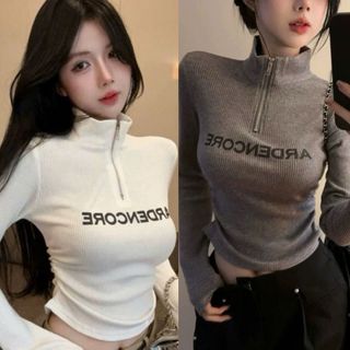 Áo thun gân cổ lọ nữ có khoá kéo trước ngực tay dài dáng ôm VANISA CT351