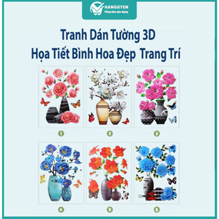 Tranh Dán Tường 3D Họa Tiết Bình Hoa Đẹp - Decal Dán Tường Có Keo Trang Trí Phòng Khách Sang Trọng